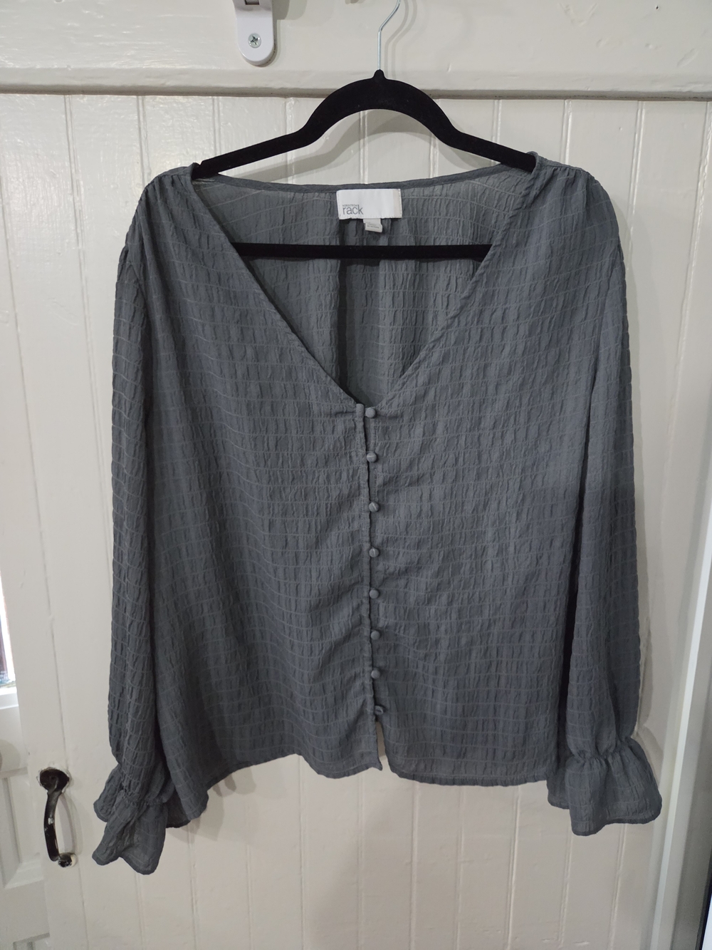 Nordstrom Gray Textured Button-Front V-Neck Blouse